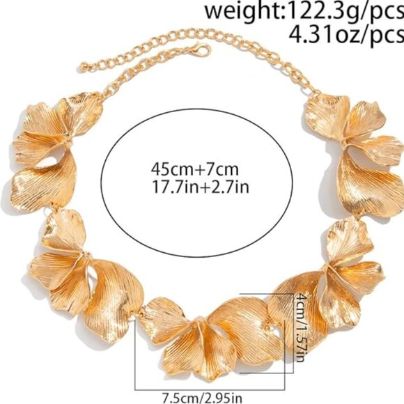 Anthro Gold Flowers Leaf Necklace Choker - Picture 5 of 5